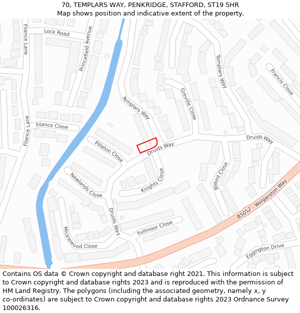 70, TEMPLARS WAY, PENKRIDGE, STAFFORD, ST19 5HR: Location map and indicative extent of plot