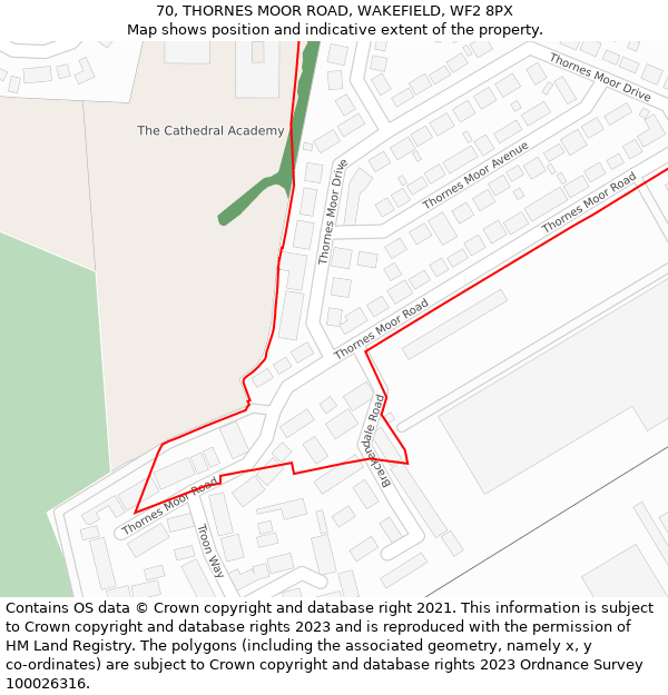 70, THORNES MOOR ROAD, WAKEFIELD, WF2 8PX: Location map and indicative extent of plot