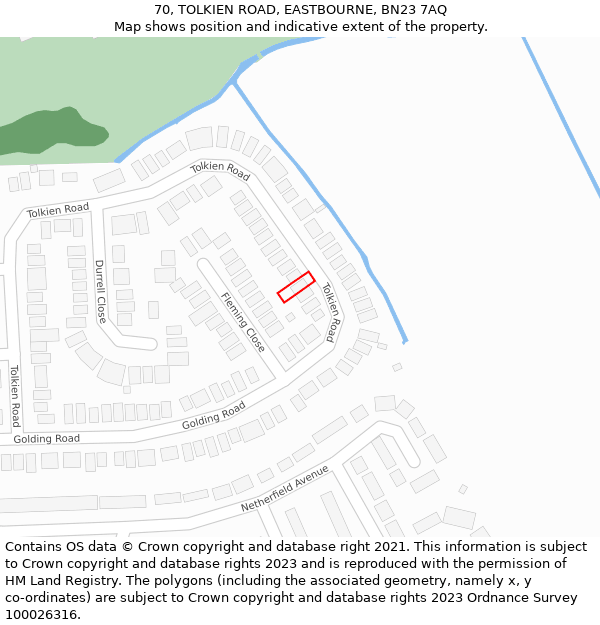 70, TOLKIEN ROAD, EASTBOURNE, BN23 7AQ: Location map and indicative extent of plot