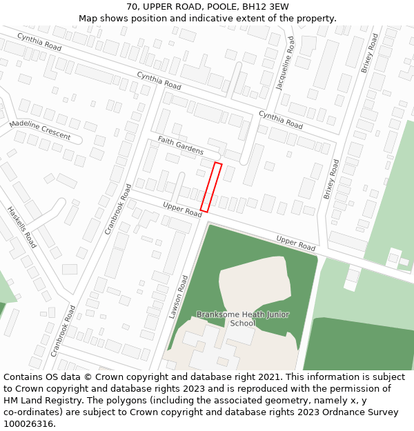 70, UPPER ROAD, POOLE, BH12 3EW: Location map and indicative extent of plot