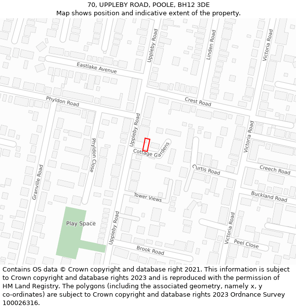 70, UPPLEBY ROAD, POOLE, BH12 3DE: Location map and indicative extent of plot