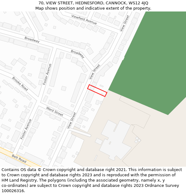 70, VIEW STREET, HEDNESFORD, CANNOCK, WS12 4JQ: Location map and indicative extent of plot