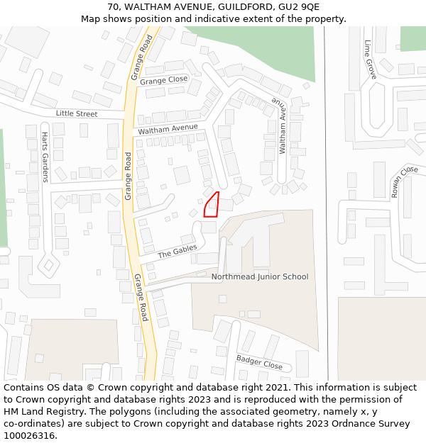 70, WALTHAM AVENUE, GUILDFORD, GU2 9QE: Location map and indicative extent of plot