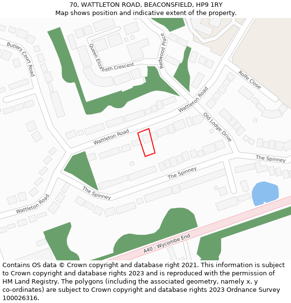 70, WATTLETON ROAD, BEACONSFIELD, HP9 1RY: Location map and indicative extent of plot