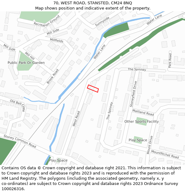 70, WEST ROAD, STANSTED, CM24 8NQ: Location map and indicative extent of plot