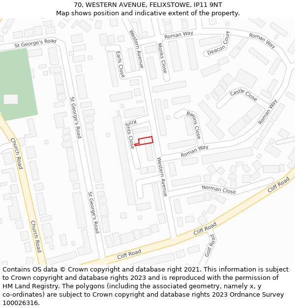 70, WESTERN AVENUE, FELIXSTOWE, IP11 9NT: Location map and indicative extent of plot