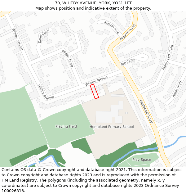 70, WHITBY AVENUE, YORK, YO31 1ET: Location map and indicative extent of plot