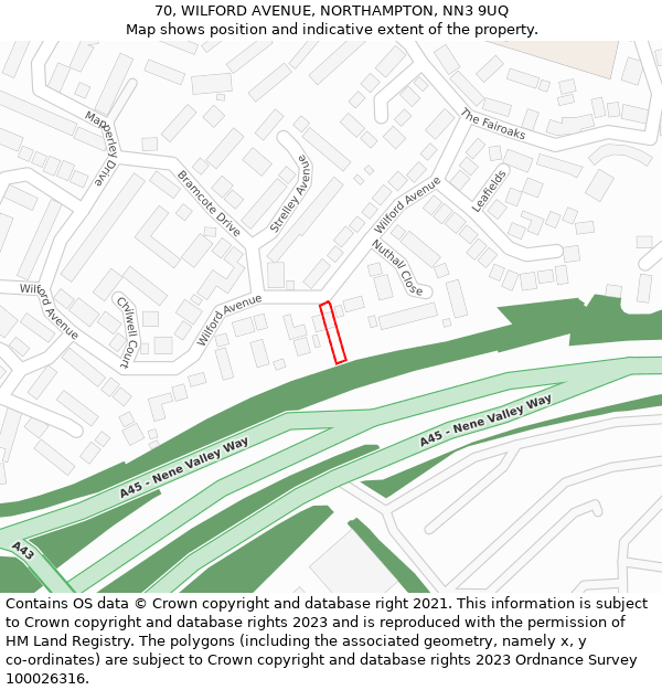 70, WILFORD AVENUE, NORTHAMPTON, NN3 9UQ: Location map and indicative extent of plot