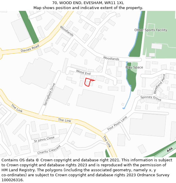 70, WOOD END, EVESHAM, WR11 1XL: Location map and indicative extent of plot