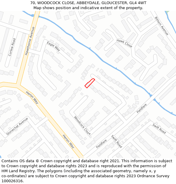 70, WOODCOCK CLOSE, ABBEYDALE, GLOUCESTER, GL4 4WT: Location map and indicative extent of plot