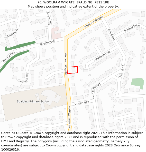 70, WOOLRAM WYGATE, SPALDING, PE11 1PE: Location map and indicative extent of plot