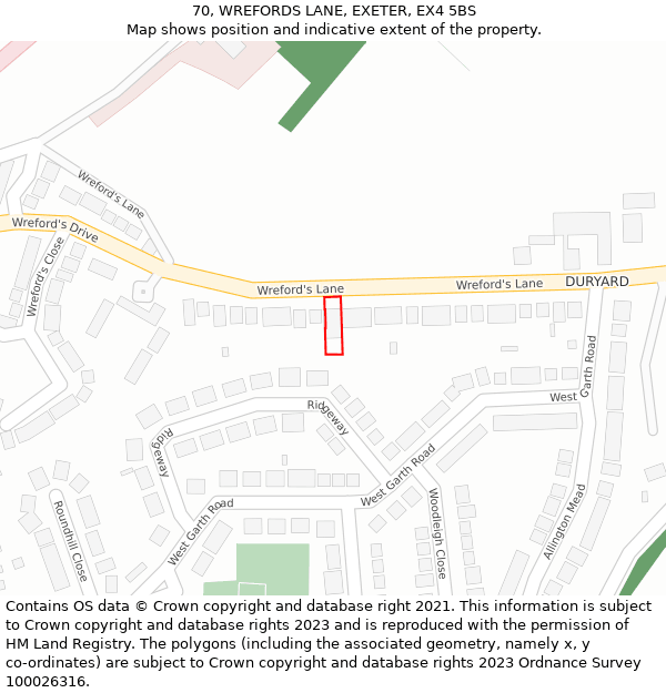70, WREFORDS LANE, EXETER, EX4 5BS: Location map and indicative extent of plot