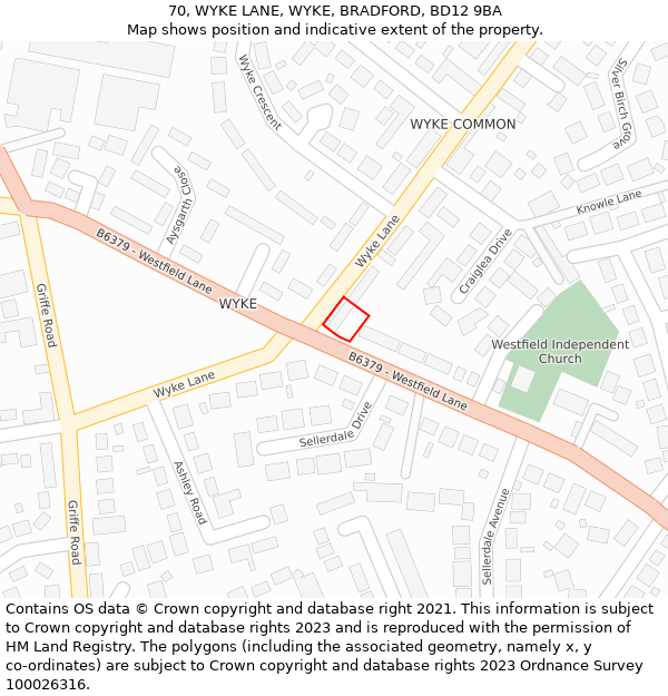 70, WYKE LANE, WYKE, BRADFORD, BD12 9BA: Location map and indicative extent of plot