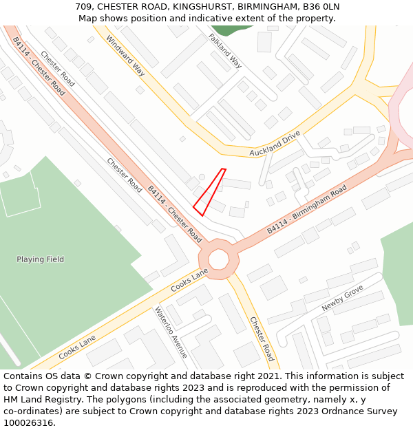 709, CHESTER ROAD, KINGSHURST, BIRMINGHAM, B36 0LN: Location map and indicative extent of plot