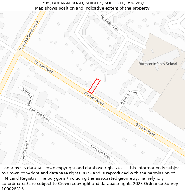 70A, BURMAN ROAD, SHIRLEY, SOLIHULL, B90 2BQ: Location map and indicative extent of plot