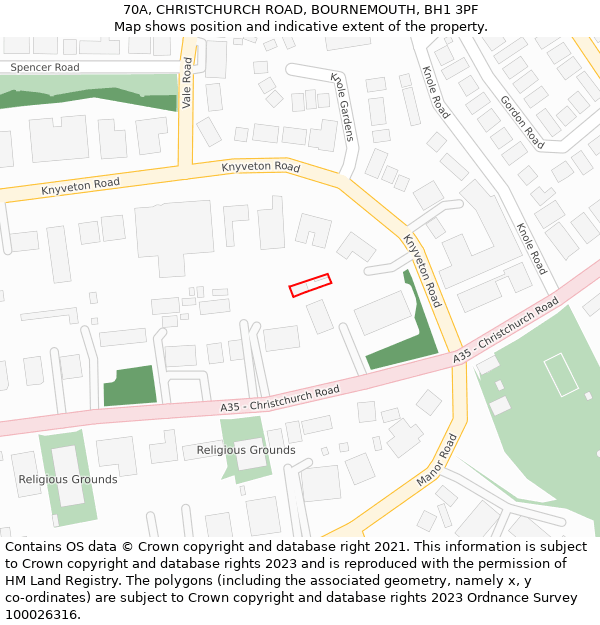 70A, CHRISTCHURCH ROAD, BOURNEMOUTH, BH1 3PF: Location map and indicative extent of plot