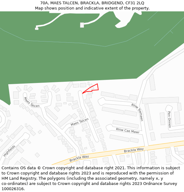 70A, MAES TALCEN, BRACKLA, BRIDGEND, CF31 2LQ: Location map and indicative extent of plot