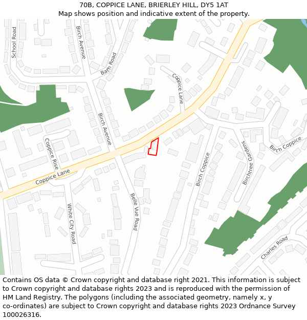 70B, COPPICE LANE, BRIERLEY HILL, DY5 1AT: Location map and indicative extent of plot