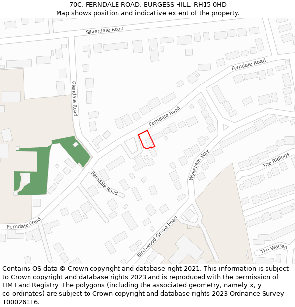 70C, FERNDALE ROAD, BURGESS HILL, RH15 0HD: Location map and indicative extent of plot