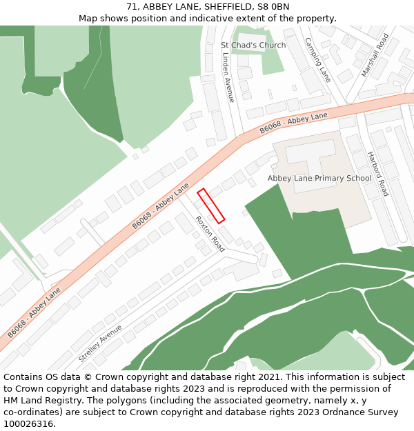 71, ABBEY LANE, SHEFFIELD, S8 0BN: Location map and indicative extent of plot