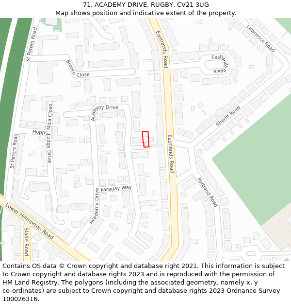 71, ACADEMY DRIVE, RUGBY, CV21 3UG: Location map and indicative extent of plot