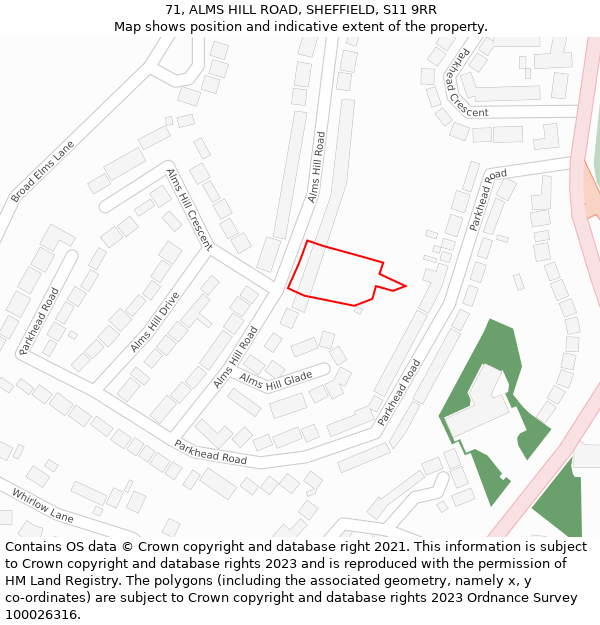 71, ALMS HILL ROAD, SHEFFIELD, S11 9RR: Location map and indicative extent of plot