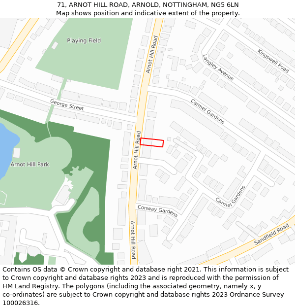 71, ARNOT HILL ROAD, ARNOLD, NOTTINGHAM, NG5 6LN: Location map and indicative extent of plot