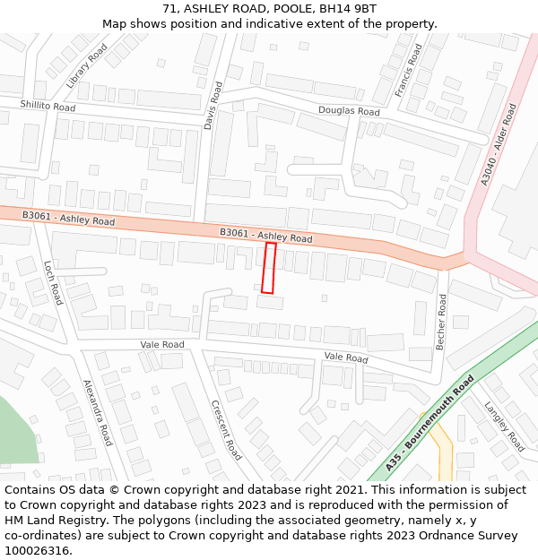 71, ASHLEY ROAD, POOLE, BH14 9BT: Location map and indicative extent of plot