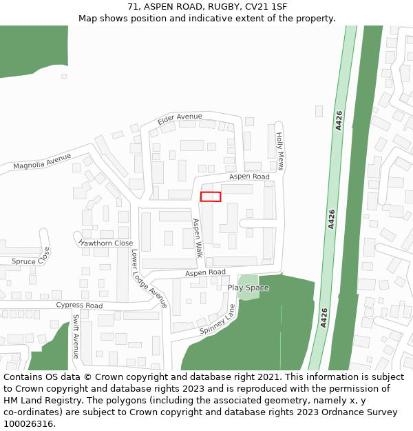 71, ASPEN ROAD, RUGBY, CV21 1SF: Location map and indicative extent of plot