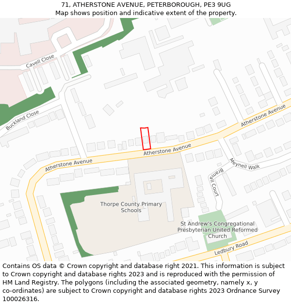 71, ATHERSTONE AVENUE, PETERBOROUGH, PE3 9UG: Location map and indicative extent of plot