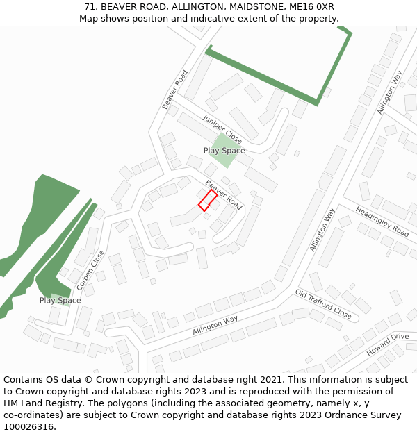 71, BEAVER ROAD, ALLINGTON, MAIDSTONE, ME16 0XR: Location map and indicative extent of plot