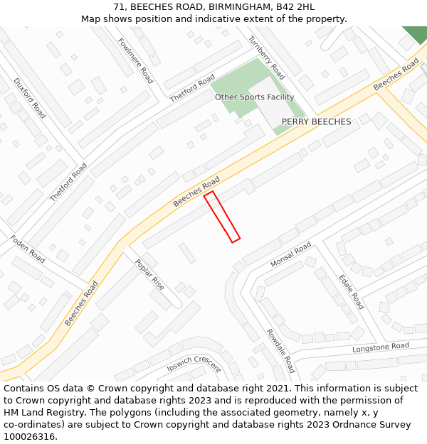 71, BEECHES ROAD, BIRMINGHAM, B42 2HL: Location map and indicative extent of plot