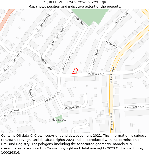 71, BELLEVUE ROAD, COWES, PO31 7JR: Location map and indicative extent of plot