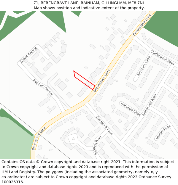 71, BERENGRAVE LANE, RAINHAM, GILLINGHAM, ME8 7NL: Location map and indicative extent of plot