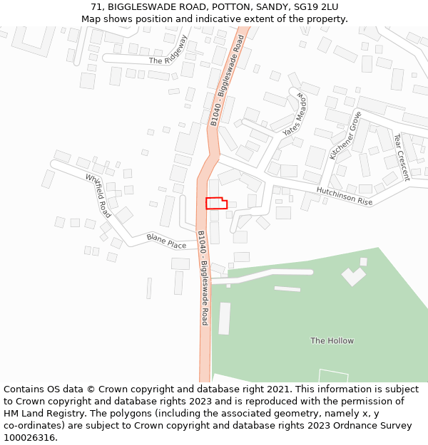 71, BIGGLESWADE ROAD, POTTON, SANDY, SG19 2LU: Location map and indicative extent of plot