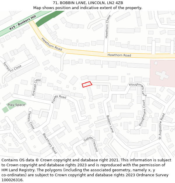71, BOBBIN LANE, LINCOLN, LN2 4ZB: Location map and indicative extent of plot
