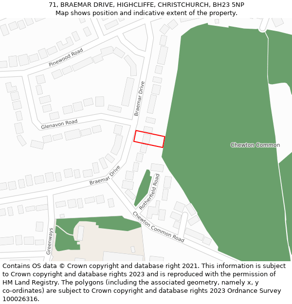 71, BRAEMAR DRIVE, HIGHCLIFFE, CHRISTCHURCH, BH23 5NP: Location map and indicative extent of plot