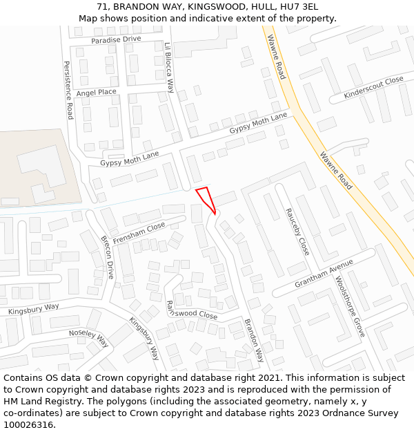 71, BRANDON WAY, KINGSWOOD, HULL, HU7 3EL: Location map and indicative extent of plot