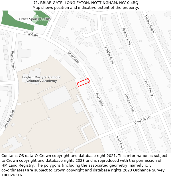 71, BRIAR GATE, LONG EATON, NOTTINGHAM, NG10 4BQ: Location map and indicative extent of plot