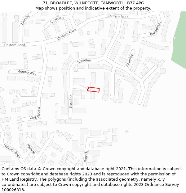 71, BROADLEE, WILNECOTE, TAMWORTH, B77 4PG: Location map and indicative extent of plot