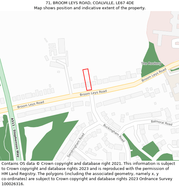 71, BROOM LEYS ROAD, COALVILLE, LE67 4DE: Location map and indicative extent of plot
