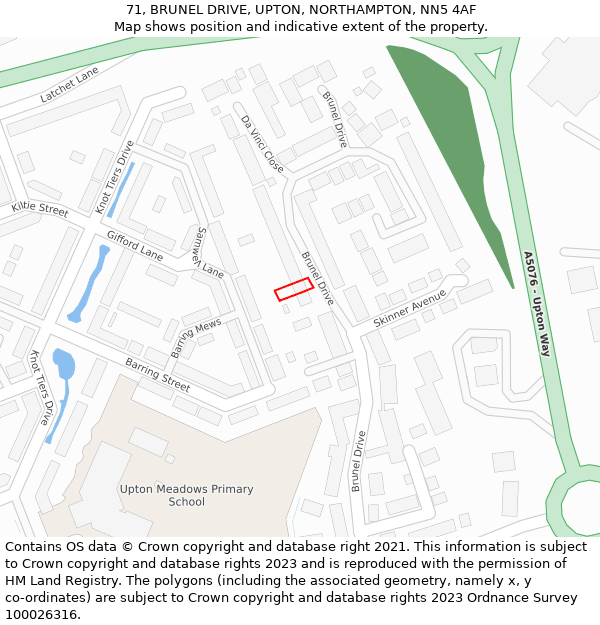 71, BRUNEL DRIVE, UPTON, NORTHAMPTON, NN5 4AF: Location map and indicative extent of plot