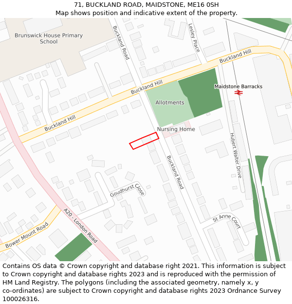 71, BUCKLAND ROAD, MAIDSTONE, ME16 0SH: Location map and indicative extent of plot