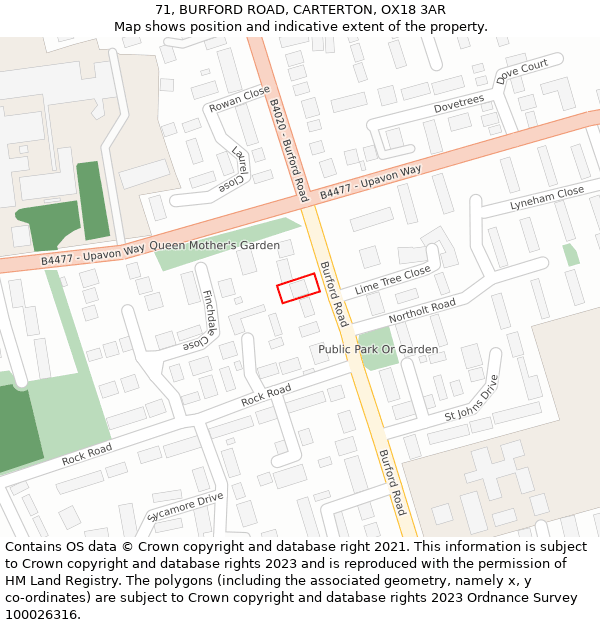 71, BURFORD ROAD, CARTERTON, OX18 3AR: Location map and indicative extent of plot