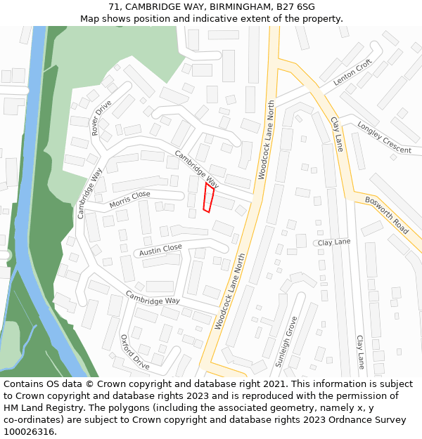 71, CAMBRIDGE WAY, BIRMINGHAM, B27 6SG: Location map and indicative extent of plot