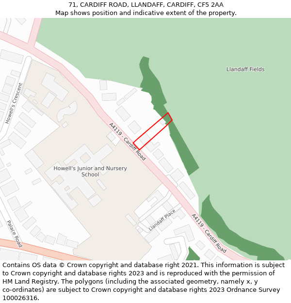 71, CARDIFF ROAD, LLANDAFF, CARDIFF, CF5 2AA: Location map and indicative extent of plot
