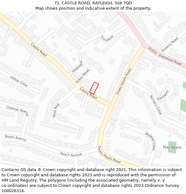 71, CASTLE ROAD, RAYLEIGH, SS6 7QD: Location map and indicative extent of plot