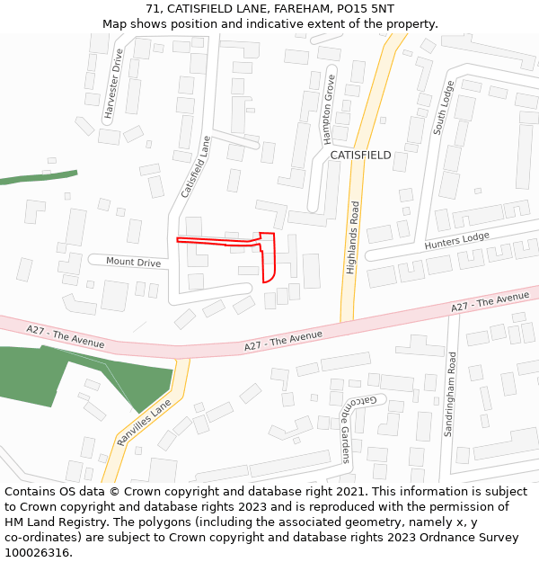 71, CATISFIELD LANE, FAREHAM, PO15 5NT: Location map and indicative extent of plot