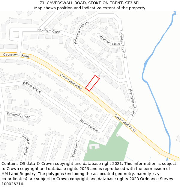 71, CAVERSWALL ROAD, STOKE-ON-TRENT, ST3 6PL: Location map and indicative extent of plot