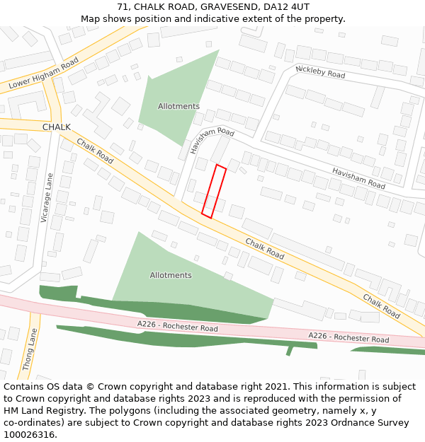 71, CHALK ROAD, GRAVESEND, DA12 4UT: Location map and indicative extent of plot